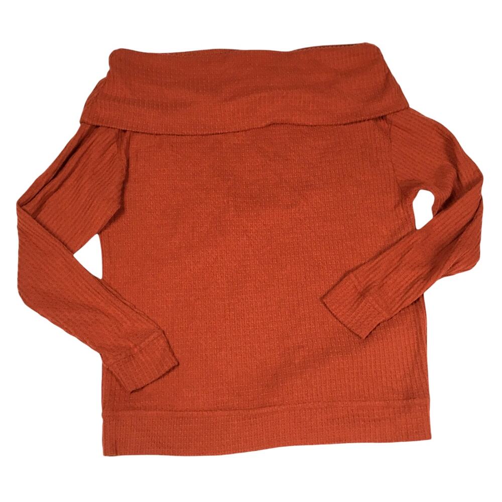 UO Out From Under Carlee Thermal Sweater Top Cowl Neck Orange Long‎ Sleeve XS